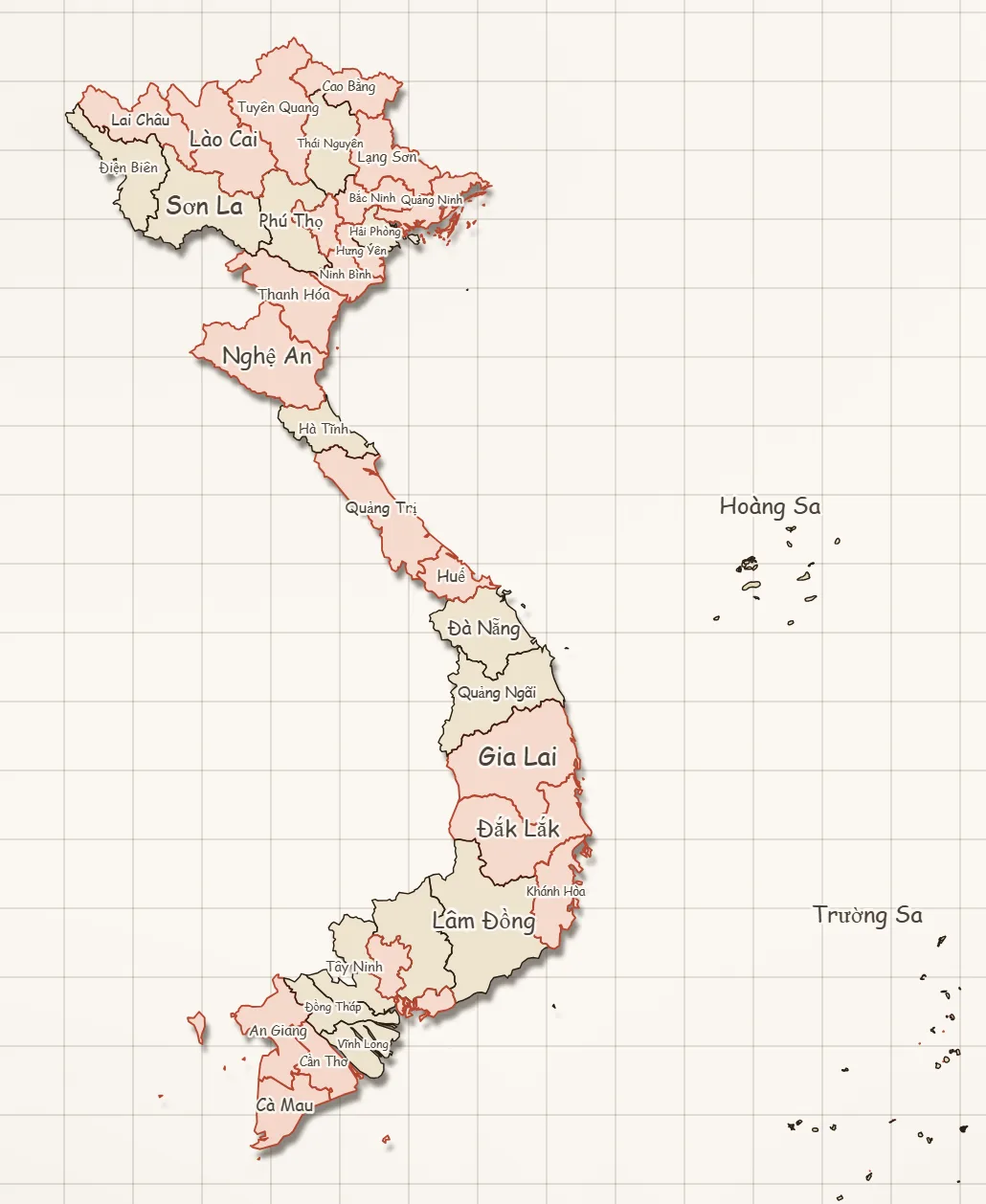 A custom travel map of Vietnam exported from TripMemories, 21 of 34 provinces marked visited